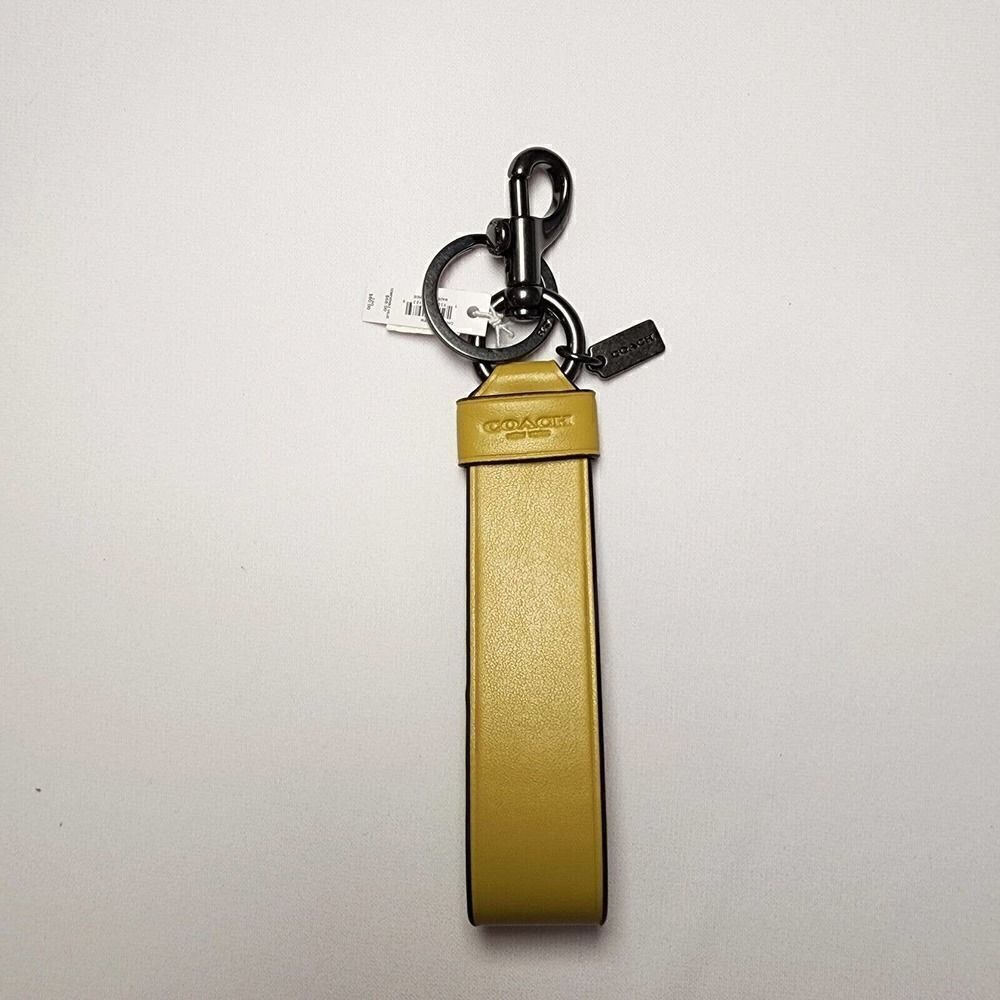 NWT Coach CH075 Loop Key Fob In Refined Leather Chartreuse